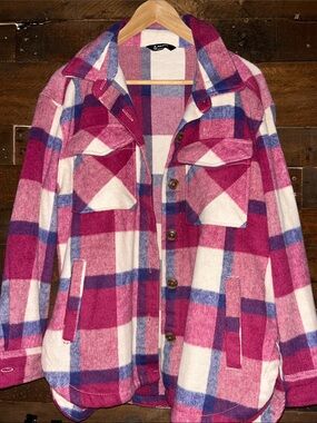 Plaid Pink Wool Blend Shacket Jacket